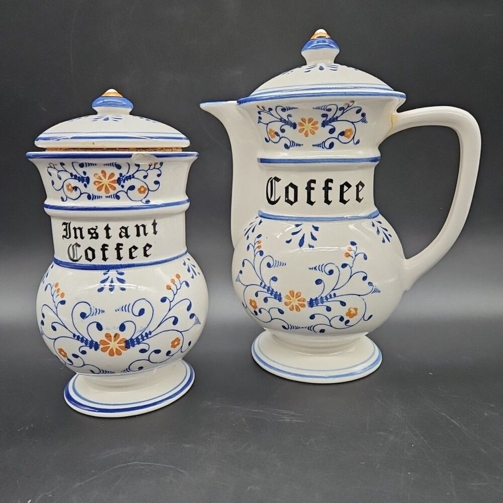 Vintage Royal Sealy Coffee Pot w/ Instant Coffee Urn Blue And White set of 2 *RE